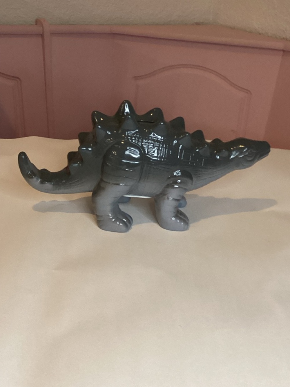 Cookie & Co Dinosaur Ceramic Piggy Coin Bank with Stopper, Gray, 12" Stegosaurus